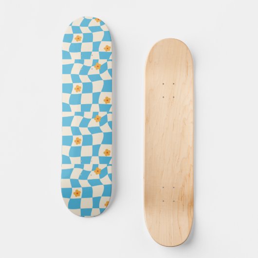 Groovy Daisy Floral Checkerboard, Y2K 90s Persoonlijk Skateboard (Voorkant)