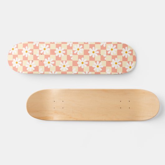 Groovy Daisy Floral Checkerboard, Y2K 90s Persoonlijk Skateboard (Horizontaal)