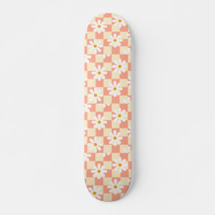 Groovy Daisy Floral Checkerboard, Y2K 90s Persoonlijk Skateboard