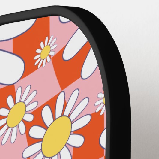 Groovy Daisy Floral Checkerboard, Y2K 90s Pickleball Paddle (Links Detail)