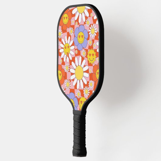 Groovy Daisy Floral Checkerboard, Y2K 90s Pickleball Paddle (Links)