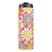 Groovy Daisy Floral Checkerboard, Y2K 90s Thermosbeker (Voorkant)