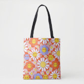 Groovy Daisy Floral Checkerboard, Y2K 90s Tote Bag (Voorkant)