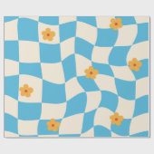 Groovy Daisy Floral Checkerboard, Y2K 90s Wrappin Cadeaupapier (Vlak)