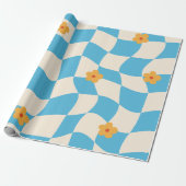 Groovy Daisy Floral Checkerboard, Y2K 90s Wrappin Cadeaupapier (Uitgerold)