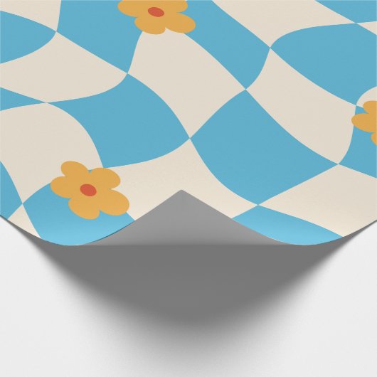 Groovy Daisy Floral Checkerboard, Y2K 90s Wrappin Cadeaupapier (Hoek)