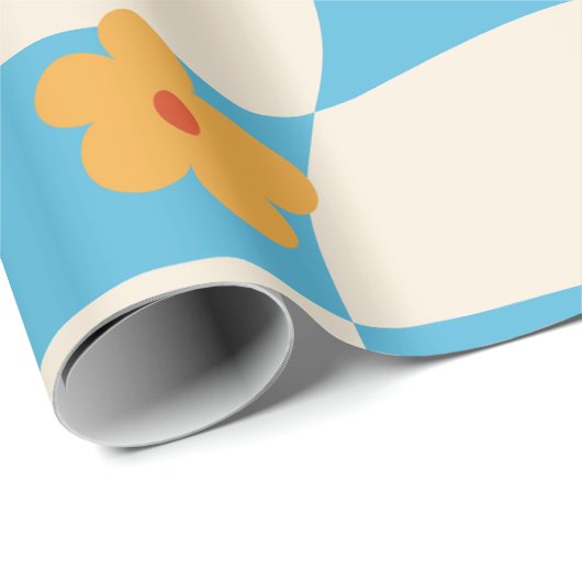Groovy Daisy Floral Checkerboard, Y2K 90s Wrappin Cadeaupapier (Rol Hoek)
