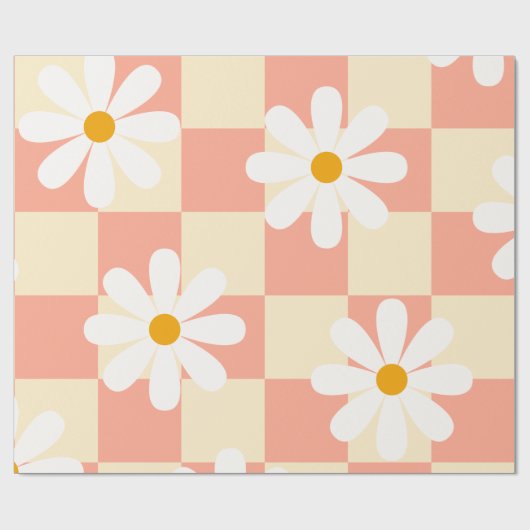 Groovy Daisy Floral Checkerboard, Y2K 90s Wrappin Cadeaupapier (Vlak)