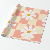 Groovy Daisy Floral Checkerboard, Y2K 90s Wrappin Cadeaupapier (Uitgerold)