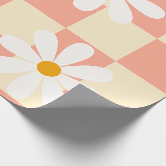 Groovy Daisy Floral Checkerboard, Y2K 90s Wrappin Cadeaupapier (Hoek)