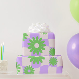 Groovy Daisy Floral Checkerboard, Y2K 90s Wrappin Cadeaupapier
