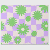 Groovy Daisy Floral Checkerboard, Y2K 90s Wrappin Cadeaupapier (Vlak)
