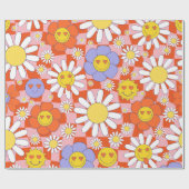 Groovy Daisy Floral Checkerboard, Y2K 90s Wrappin Cadeaupapier (Vlak)