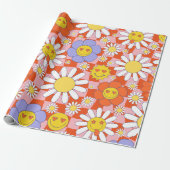 Groovy Daisy Floral Checkerboard, Y2K 90s Wrappin Cadeaupapier (Uitgerold)