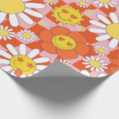 Groovy Daisy Floral Checkerboard, Y2K 90s Wrappin Cadeaupapier (Hoek)