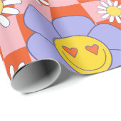Groovy Daisy Floral Checkerboard, Y2K 90s Wrappin Cadeaupapier (Rol Hoek)