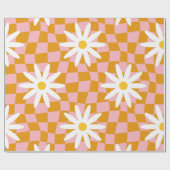 Groovy Daisy Floral Checkerboard, Y2K 90s Wrappin Cadeaupapier (Vlak)
