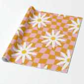 Groovy Daisy Floral Checkerboard, Y2K 90s Wrappin Cadeaupapier (Uitgerold)