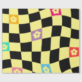 Groovy Daisy Floral Checkerboard, Y2K 90s Wrappin Cadeaupapier (Vlak)