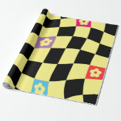 Groovy Daisy Floral Checkerboard, Y2K 90s Wrappin Cadeaupapier (Uitgerold)