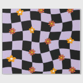Groovy Daisy Floral Checkerboard, Y2K 90s Wrappin Cadeaupapier (Vlak)