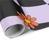 Groovy Daisy Floral Checkerboard, Y2K 90s Wrappin Cadeaupapier (Rol Hoek)