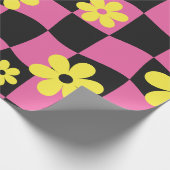 Groovy Daisy Floral Checkerboard, Y2K 90s Wrappin Cadeaupapier (Hoek)
