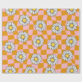 Groovy Daisy Floral Checkerboard, Y2K 90s Wrappin Cadeaupapier (Vlak)