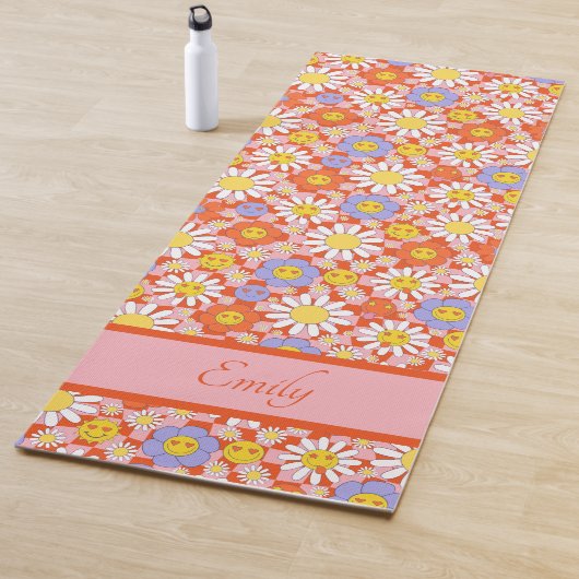 Groovy Daisy Floral Checkerboard, Y2K 90s Yogamat (In situ)