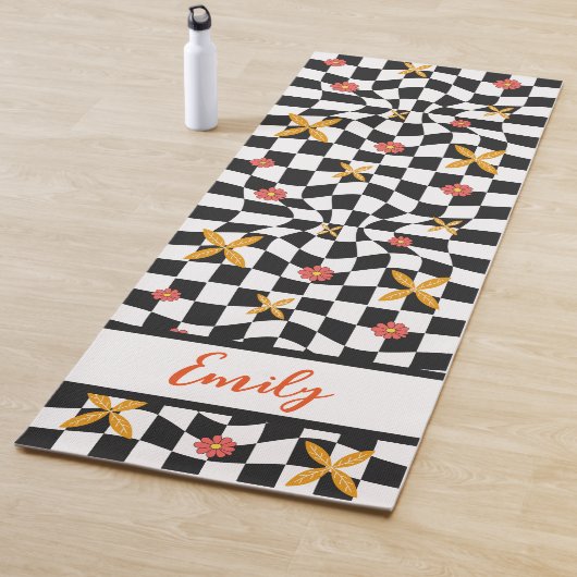 Groovy Daisy Floral Checkerboard, Y2K 90s Yogamat (In situ)