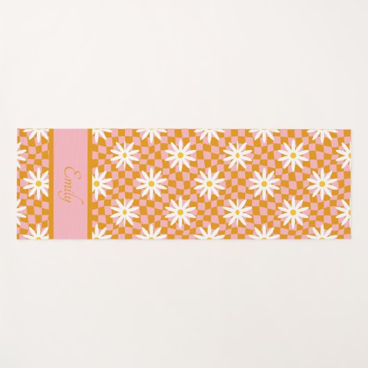 Groovy Daisy Floral Checkerboard, Y2K 90s Yogamat (Voorkant (horizontaal))