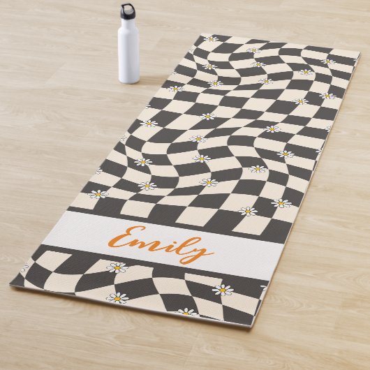 Groovy Daisy Floral Checkerboard, Y2K 90s Yogamat (In situ)