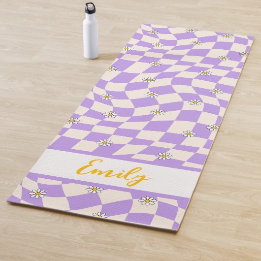 Groovy Daisy Floral Checkerboard, Y2K 90s Yogamat (In situ)
