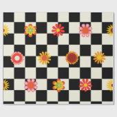 Groovy Daisy Floral Checkerboard, Y2K Cadeaupapier (Vlak)