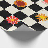 Groovy Daisy Floral Checkerboard, Y2K Cadeaupapier (Hoek)