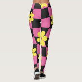 Groovy Daisy Floral Heart Checkerboard, Y2K 90s Leggings (Achterkant)