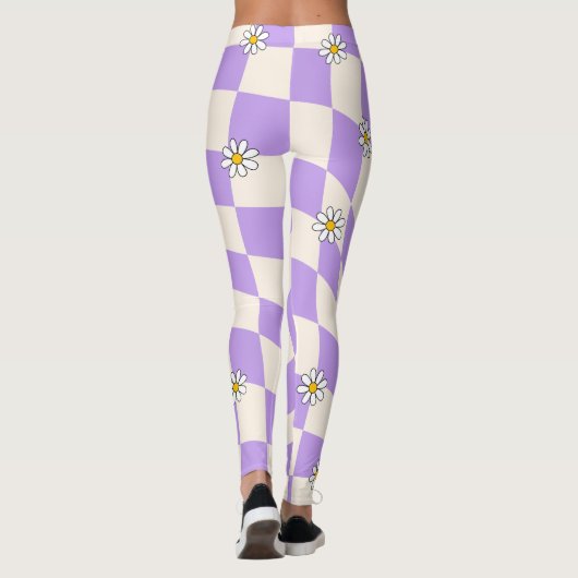 Groovy Daisy Floral Heart Checkerboard, Y2K 90s Leggings (Achterkant)