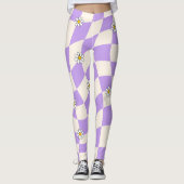 Groovy Daisy Floral Heart Checkerboard, Y2K 90s Leggings (Voorkant)