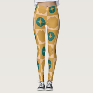 Groovy Daisy Floral Heart Checkerboard, Y2K 90s Leggings