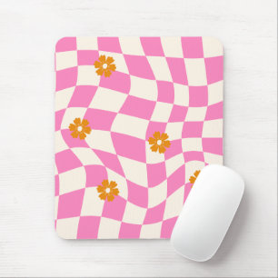 Groovy Daisy Floral Heart Checkerboard, Y2K 90s Muismat
