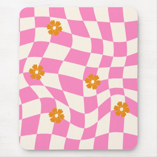 Groovy Daisy Floral Heart Checkerboard, Y2K 90s Muismat (Voorkant)