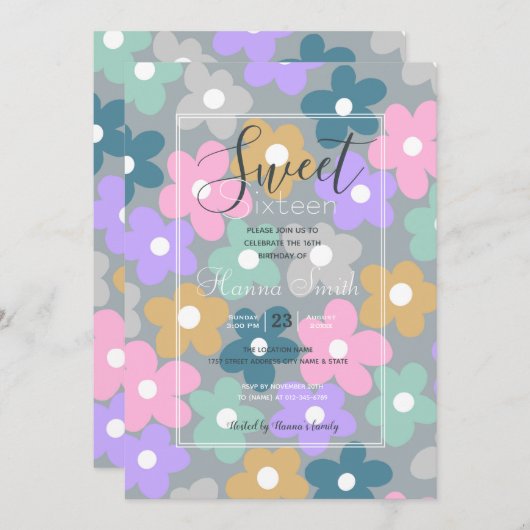 Groovy Daisy Flowers Grey Retro Boho Floral Kaart (Voorkant / Achterkant)