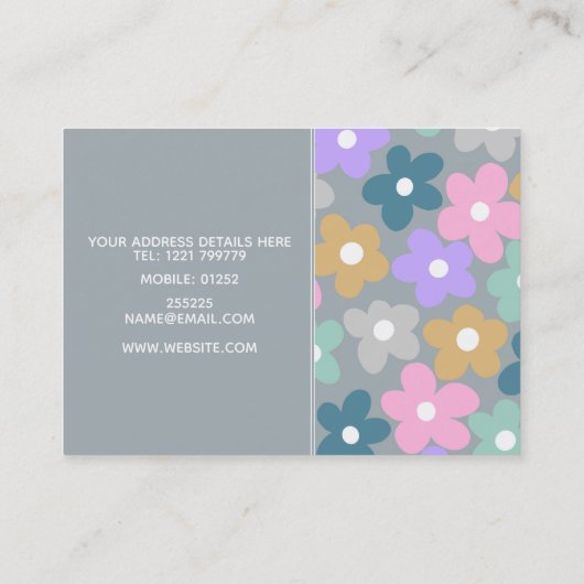 Groovy Daisy Flowers Grey Retro Boho Floral Visitekaartje (Achterkant)