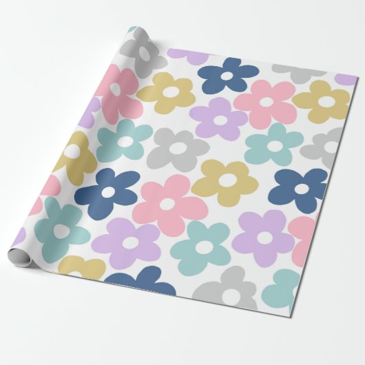 Groovy Daisy Flowers Retro Boho Floral Cadeaupapier (Uitgerold)