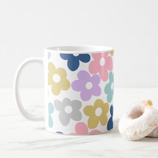 Groovy Daisy Flowers Retro Boho Floral Koffiemok (Met donut)