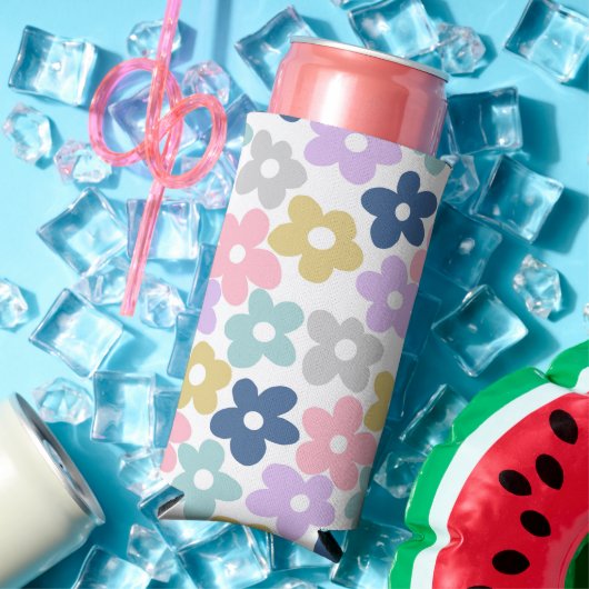 Groovy Daisy Flowers Retro Boho Floral Seltzer Blikjeskoeler (Insitu Zomer)