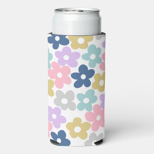 Groovy Daisy Flowers Retro Boho Floral Seltzer Blikjeskoeler (Seltzer Achterkant)