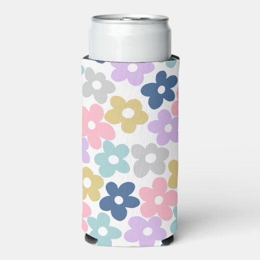 Groovy Daisy Flowers Retro Boho Floral Seltzer Blikjeskoeler (Seltzer Voorkant)