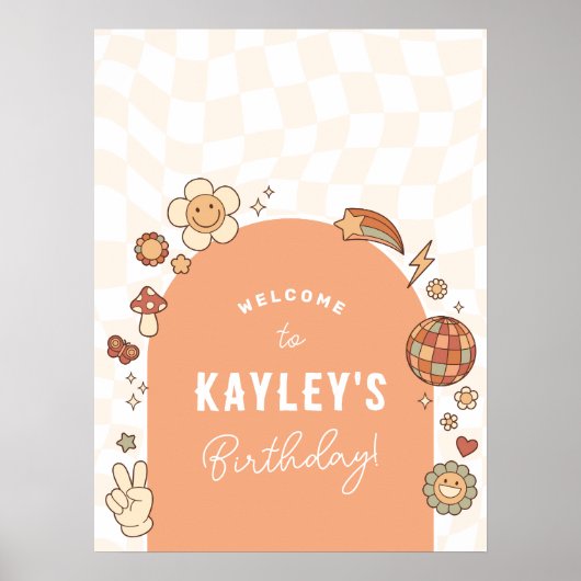 Groovy Daisy Girl Verjaardagsfeest Welkomstbord Poster (Voorkant)