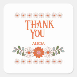 Groovy Daisy Hippie Flora Leaf Dank u Vierkante Sticker